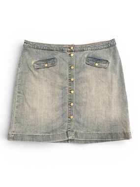 Talbots Plus 20W Salt Wash Blue Button Down Front Pocket Denim Skirt